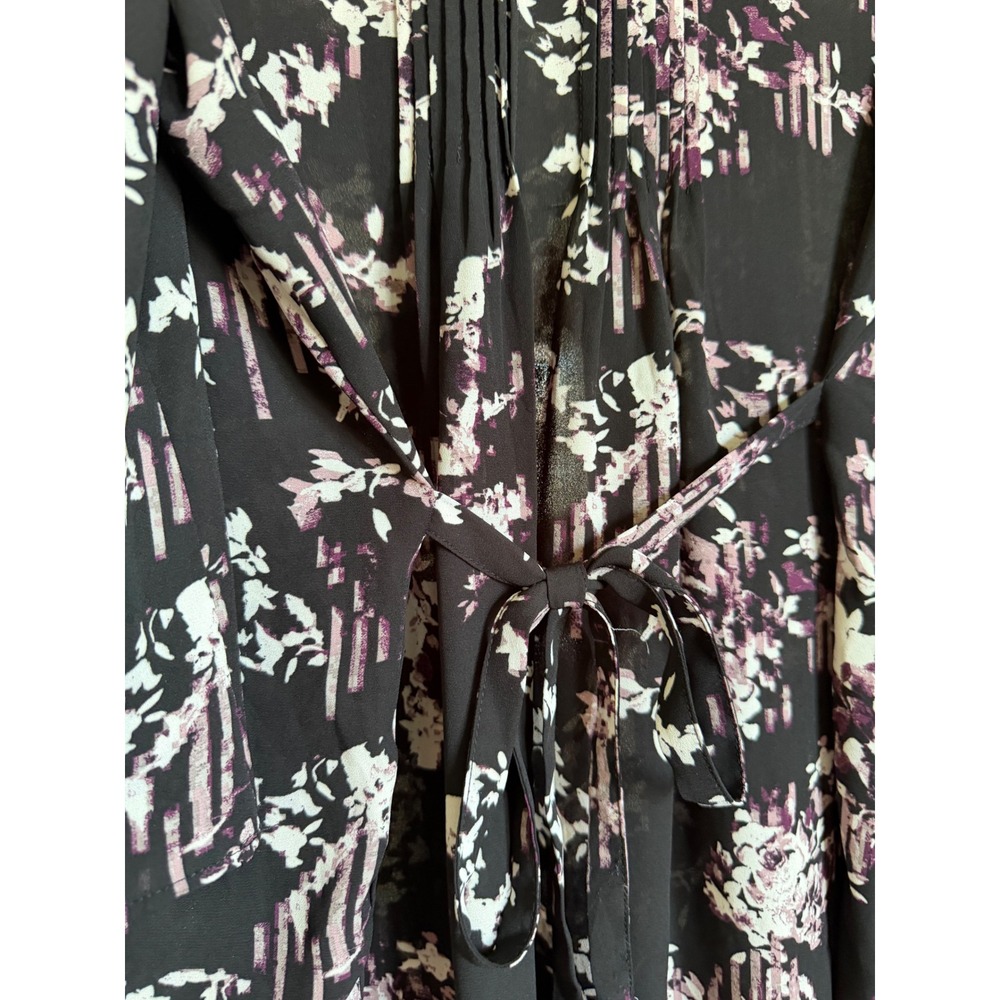 Prescott New York Womens 2X Floral Pintuck Blouse Black Purple 3/4 Bell Sleeve‎ - Picture 6 of 7